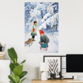 Jenny Nystrem Children sledding 1910 Winter XL ポスター (ホームオフィス)