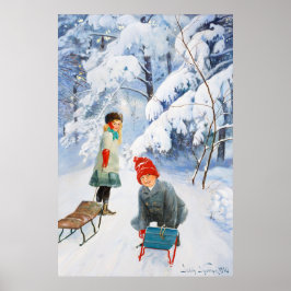 Jenny Nystrem Children sledding 1910 Winter XL ポスター