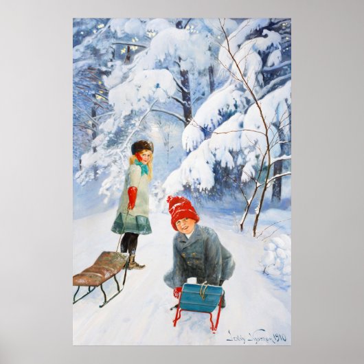 Jenny Nystrem Children sledding 1910 Winter XL ポスター (正面)