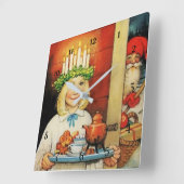 Jenny Nystrom著「Christmas Tea」 スクエア壁時計 (傾斜)