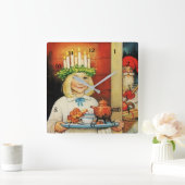 Jenny Nystrom著「Christmas Tea」 スクエア壁時計 (ホーム)