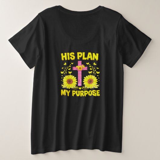 Jeremiah 29:11 ひまわりと十字架のキリスト教 信仰Tシャツ プラスサイズTシャツ (デザイン裏面)