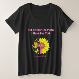 Jeremiah 29:11 ひまわりと十字架のキリスト教 信仰Tシャツ プラスサイズTシャツ