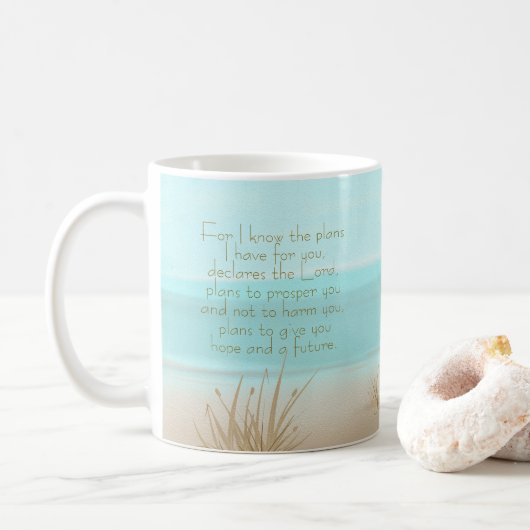 Jeremiah 29:11 Christian Bible Verse Aqua Beach コーヒーマグカップ (ドーナツ)