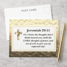 Jeremiah 29:11 Classy Gold Bible Verse Postcard