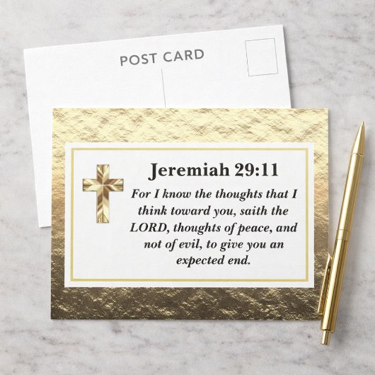 Jeremiah 29:11 Classy Gold Bible Verse Postcard ポストカード