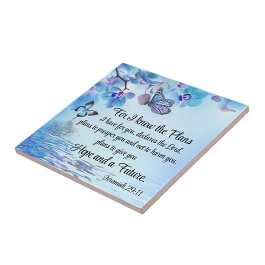 Jeremiah 29:11 Tropical Orchids Butterfly Bible タイル (側面)