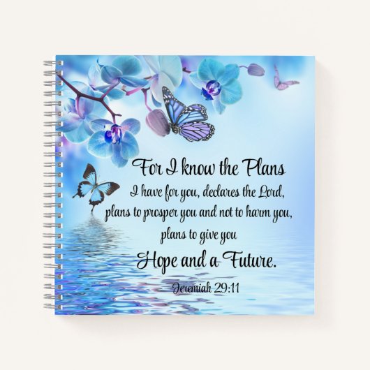 Jeremiah 29:11 Tropical Orchids Butterfly Bible ノートブック (正面)