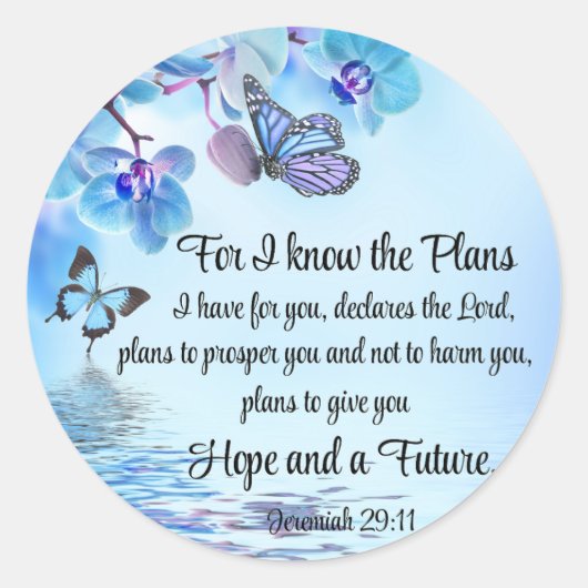Jeremiah 29:11 Tropical Orchids Butterfly Bible ラウンドシール (正面)