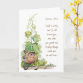 Jeremiah 33:3 Call to Me Bible Verse Wren Bird カード (黄色い花)