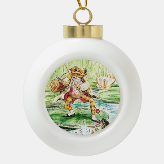 “Jeremy Fisher Catches a Fish” by Beatrix Potter セラミックボールオーナメント (正面)