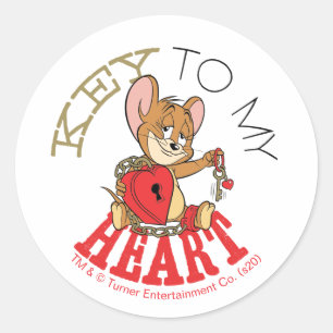 Jerry Mouse "Key To My Heart" Valentine ラウンドシール