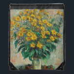 Jerusalem Artichoke Flowers by Claude Monet ナップサック<br><div class="desc">Jerusalem Artichoke Flowers (1880) by Claude Monetは、ヴィンテージの印象派のアート素晴らしフローラスチルライフの一つ絵画で、黄色いエルサレムのアーティチョークの花が花瓶に咲いている。アーティストについて：クロード・モネ(1840-1926)は印象派の運動の創始者であフランスのり絵画、その絵画の大部分は「空中に浮かぶ」（野外に浮かぶ）スタイル印象派の風景である。</div>