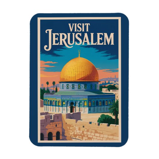 Jerusalem Israel Illustration Travel Art Vintage マグネット (縦)