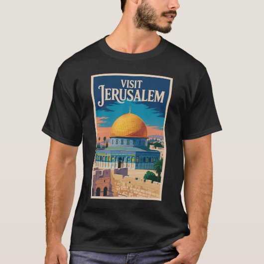 Jerusalem Israel Illustration Travel Art Vintage Tシャツ (正面)