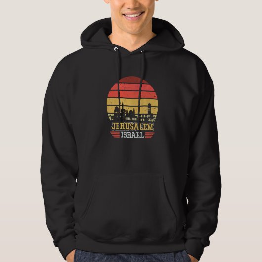 Jerusalem Israel Retro Vintage Sunset Skyline Jeru パーカ (正面)