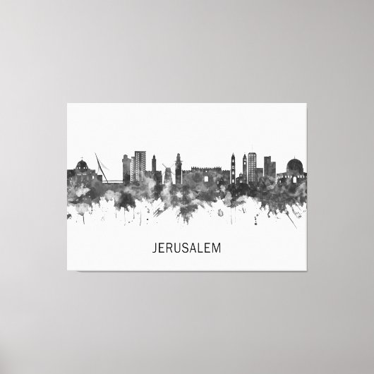 Jerusalem Israel Skyline BW キャンバスプリント (正面)