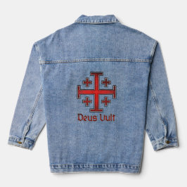 Jerusalem Knight Templar Crusader Cross Deus Vult デニムジャケット