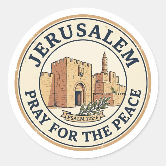 Jerusalem Pray for the Peace Psalm 122:6 Stamp ラウンドシール (正面)