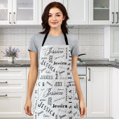 Jessica Custom Name Black White エプロン