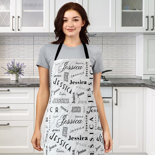 Jessica Custom Name Black White エプロン