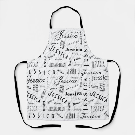 Jessica Custom Name Black White エプロン (正面)