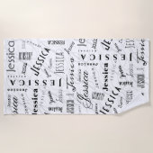 Jessica Custom Name Black White ビーチタオル (正面)