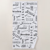 Jessica Custom Name Black White ビーチタオル (正面)