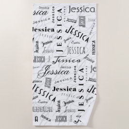 Jessica Custom Name Black White ビーチタオル
