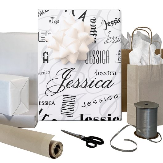 Jessica Custom Name Black White ラッピングペーパーシート