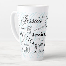 Jessica Custom Name Black White Blue カフェラテマグ