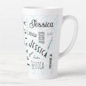 Jessica Custom Name Black White Blue カフェラテマグ (右)