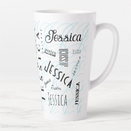 Jessica Custom Name Black White Blue カフェラテマグ