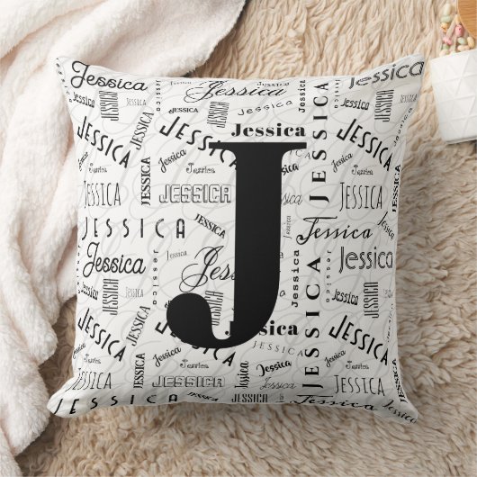 Jessica Custom Name Black White Monogram J クッション (ブランケット)