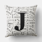 Jessica Custom Name Black White Monogram J クッション (裏面)