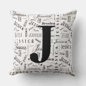 Jessica Custom Name Black White Monogram J クッション (正面)