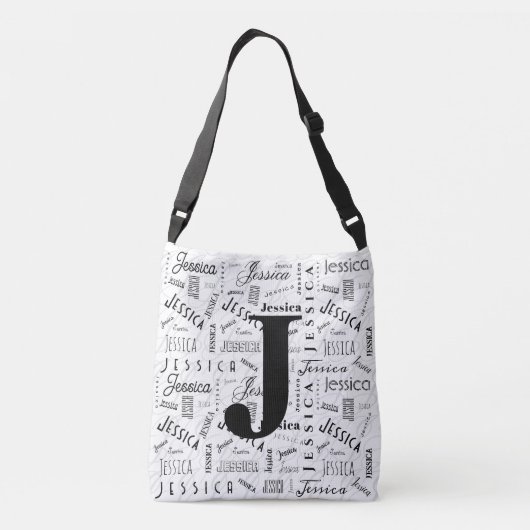 Jessica Custom Name Black White Monogram J クロスボディバッグ (裏面)