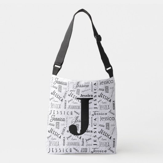 Jessica Custom Name Black White Monogram J クロスボディバッグ (正面)
