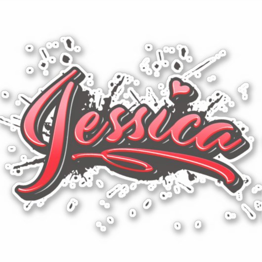 Jessica red Heart Graffiti Aufkleber Sticker シール (正面)