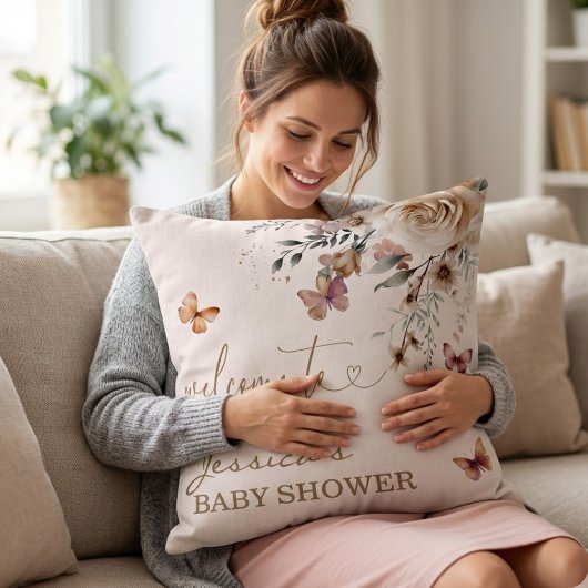 Jessica's Baby Shower Welcome Butterfly Floral クッション