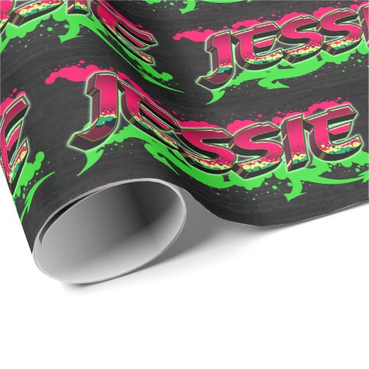 Jessie Vorname Name Graffiti red green ラッピングペーパー (ロールコーナー)