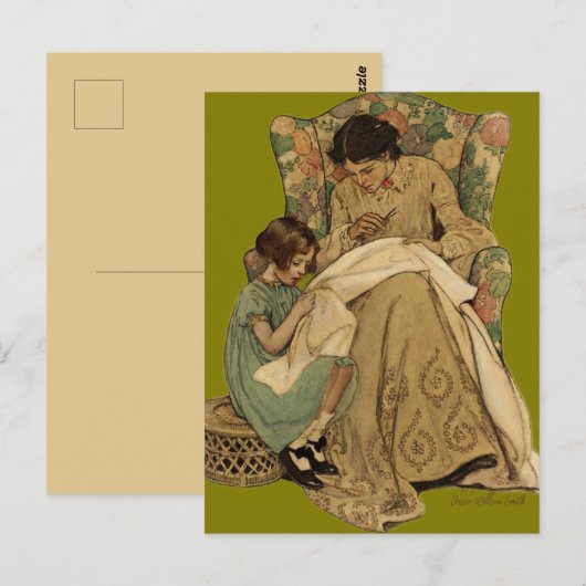Jessie Wilcox Smith "The Sewing Lesson" ポストカード (正面/裏面)
