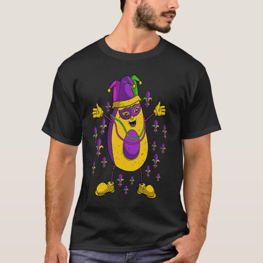 Jester Avocado Masquerade Mask Mardi Gras Vegan Ve Tシャツ (正面)