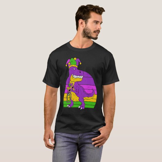 Jester Dinosaur Masquerade Mask Sleeping Mardi Gra Tシャツ (正面フル)