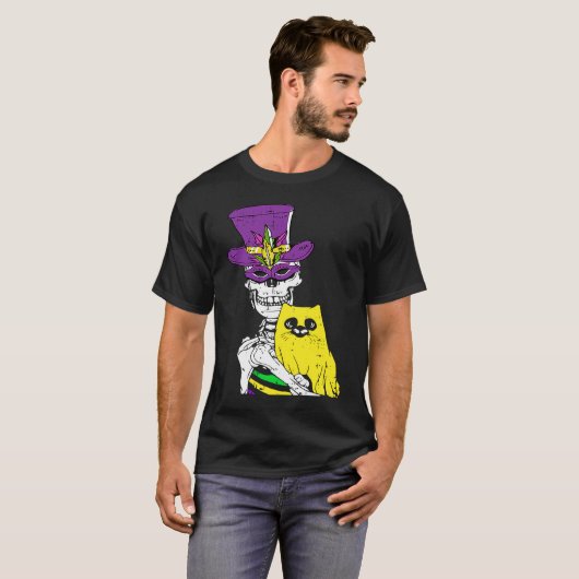Jester Hat Skeleton Cat Mardi Gras Bones Carnival  Tシャツ (正面フル)