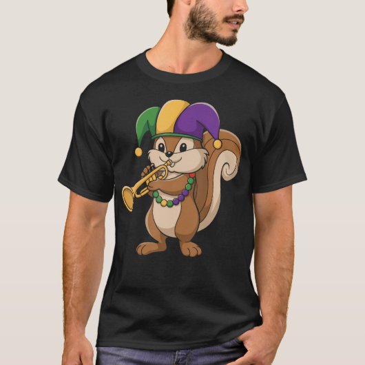 Jester Mardi Gras Squirrel Lovers Trumpet Beads Ca Tシャツ (正面)