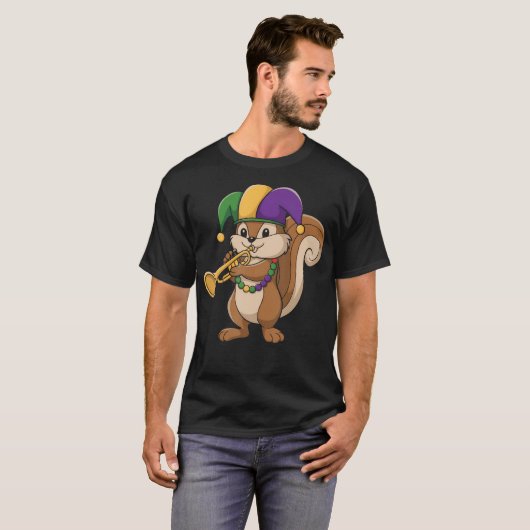 Jester Mardi Gras Squirrel Lovers Trumpet Beads Ca Tシャツ (正面フル)