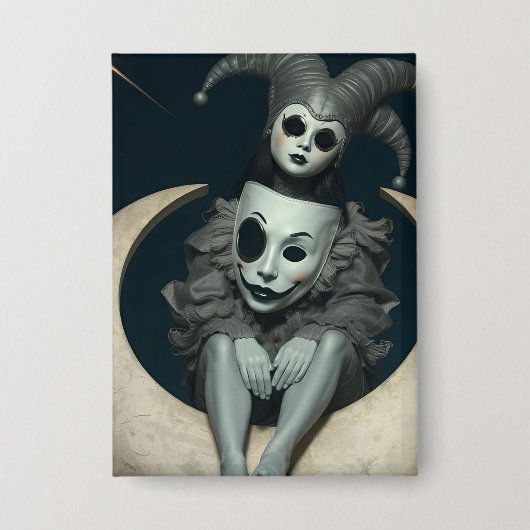 Jester sits on crescent moon wireless charger  缶バッジ (正面)