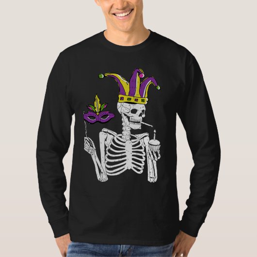 Jester Skeleton Masquerade Party Mardi Gras Mask C Tシャツ (正面)