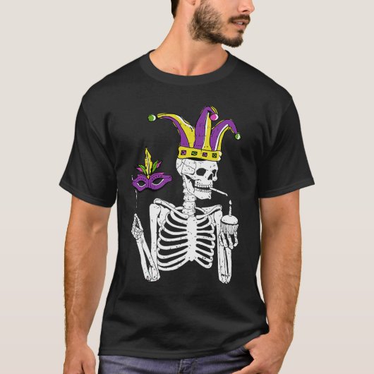 Jester Skeleton Masquerade Party Mardi Gras Mask C Tシャツ (正面)